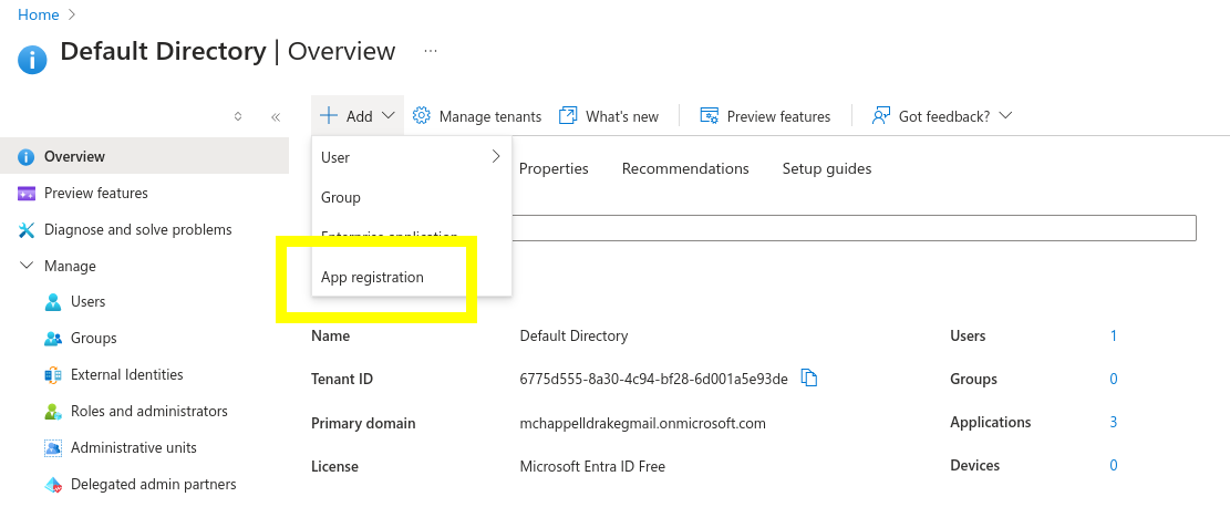 Screenshot of the Overview in the Azure console. The 